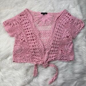 Pink Crochet Tie-Front Top